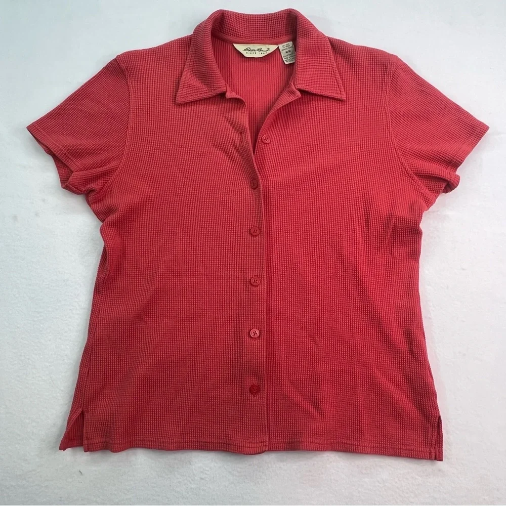 Eddie Bauer - Vintage Pink Short Sleeve Buttoned Polo Shirt - Women’s - M - Picture 1 of 7